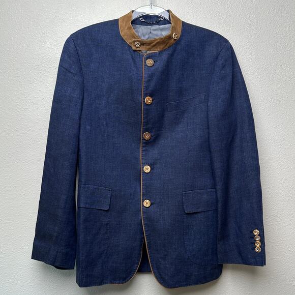 Windsor Men’s Stand-Collar Blue Blazer US 34 (EU 44) Suede Trim - Picture 3 of 15